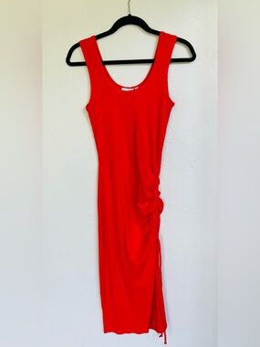 Willow & Root Sleeveless Ribbed Tank Midi Dress with Ruched Side Detail